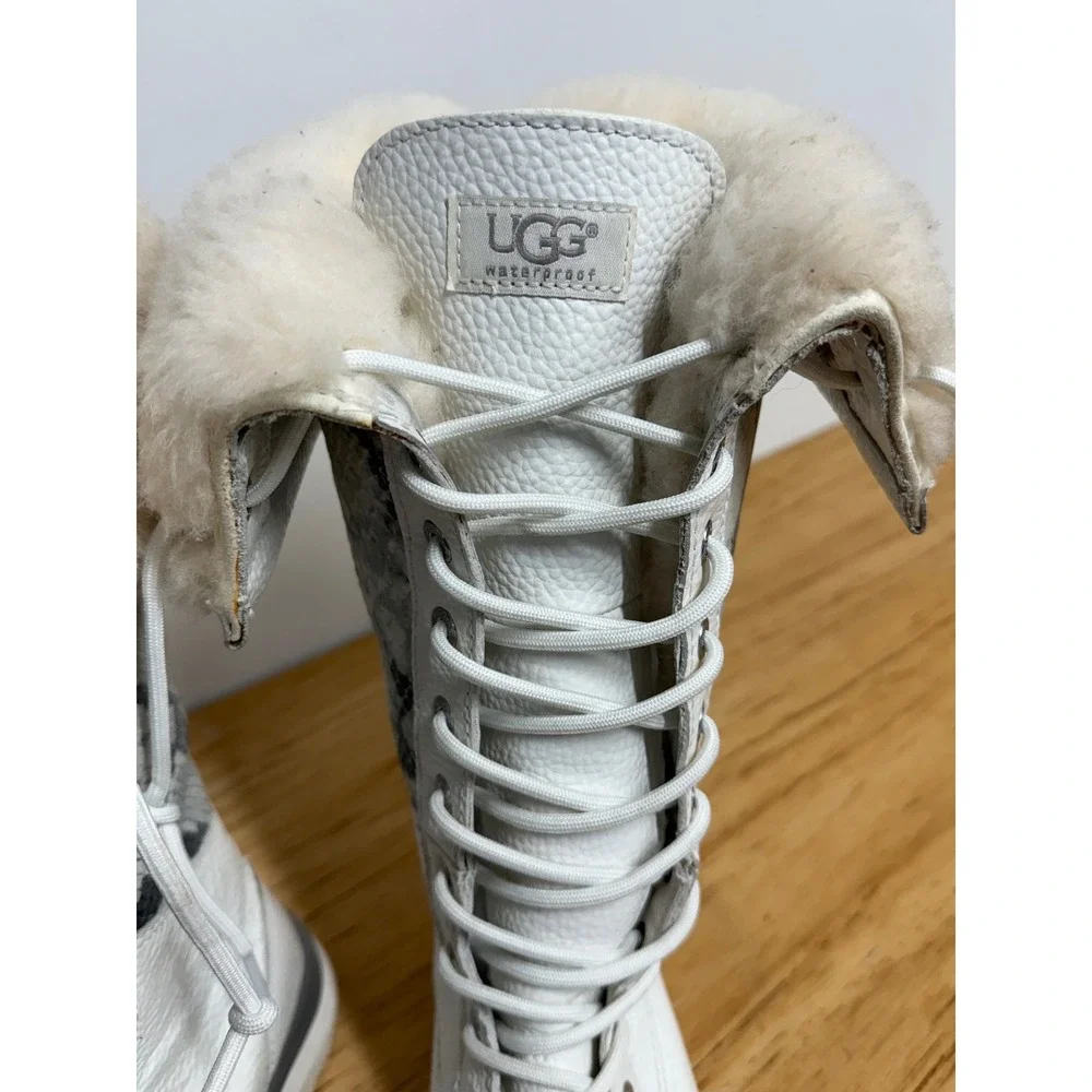 RARE UGG Adirondack II Tall White Snakeskin Leather Waterproof Boots  W6.5